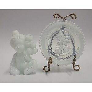 Vtg Mosser Glass Pee Wee Clown C Crystal Windfrost Matching All the World Plate